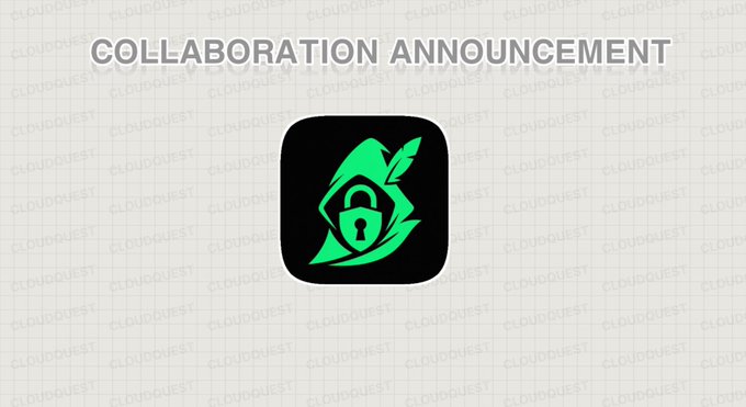 The image displays a "COLLABORATION ANNOUNCEMENT" graphic featuring a green hooded figure with a padlock icon (representing HoodLock) set against a black app icon background, set on a grid backdrop watermarked with "CLOUDQUEST." It visually promotes the upcoming collaboration between Cloud Quest, HoodLock, and Mintera NFT on the Robinhood chain.