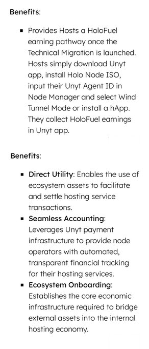 A document outlining benefits of HoloFuel earning pathway for Hosts, including Direct Utility, Seamless Accounting, and Ecosystem Onboarding features.