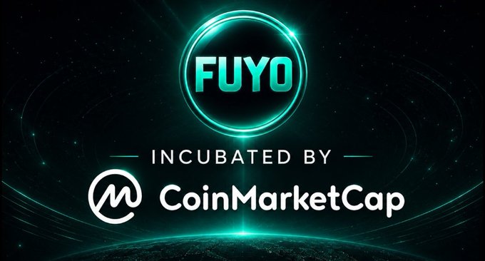A promotional graphic with the text 'FUYO' inside a glowing circle, with 'INCUBATED BY CoinMarketCap' displayed below it.