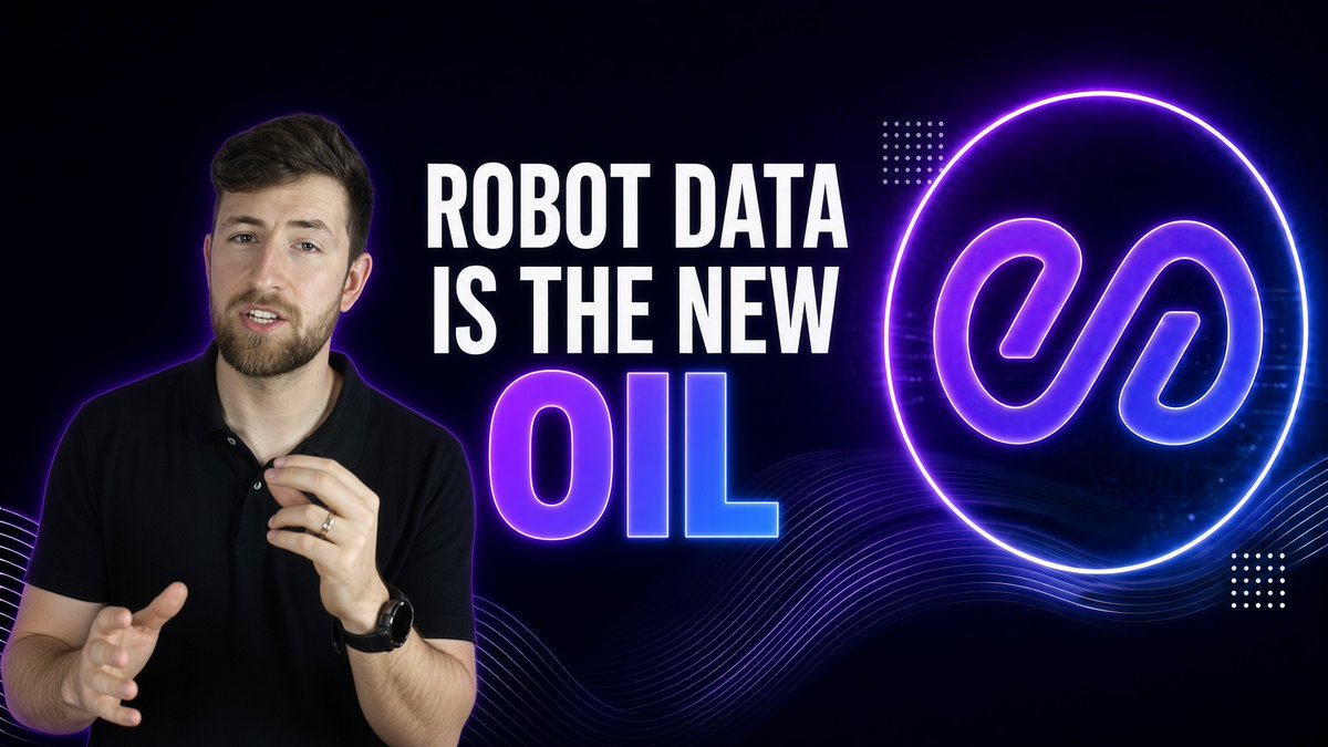 A man in a black polo shirt stands in front of a neon sign and graphic that reads 'ROBOT DATA IS THE NEW OIL,' with a large purple logo on the right.