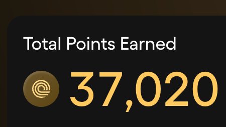 A dark interface displays "Total Points Earned" with a balance of 37,020, marked by a gold circular "C" icon. The image represents a user's accumulated points likely tied to USDC rewards from the OndoPerps platform mentioned in the post.
