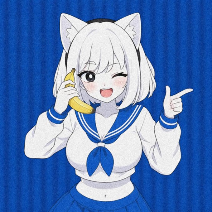 The image features a cartoon girl with white hair wearing a blue skirt and a white dress, holding a banana and pointing at something out of frame. The caption reads "When things are going banana's, choose $Safu! On USDC". This suggests that the girl is promoting a product or service related to bananas in her cartoon character.