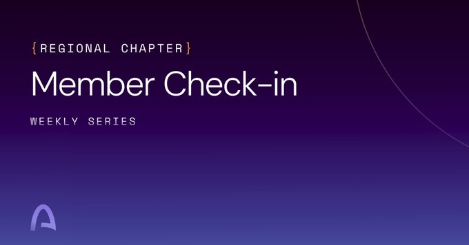 A purple gradient title slide reading '{REGIONAL CHAPTER} Member Check-in WEEKLY SERIES' with an 'A' logo in the bottom left corner.
