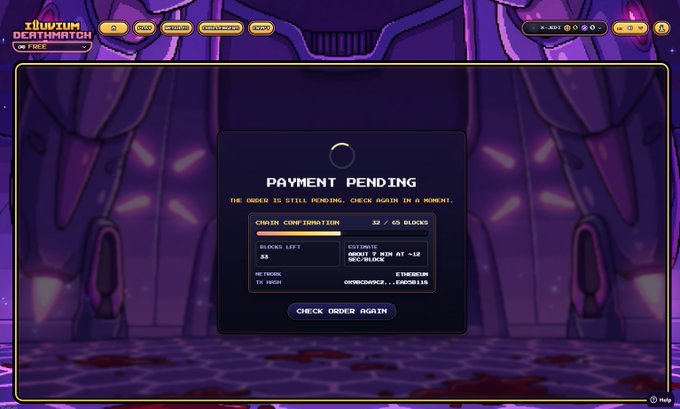 The image is a screenshot of a video game console displaying the status of an online multiplayer match, with the current game over message indicating that payment has been pending for a few days before the payment can be made. The text "Check Order" on top suggests that someone might have already checked and paid their balance to proceed further into the game session. The background shows gameplay elements like characters from the game or a gaming environment, possibly indicating a futuristic or virtual setting related to the game.