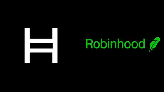 A black graphic displaying a white ladder icon next to the green 'Robinhood' logo and feather emblem, representing the investing platform.