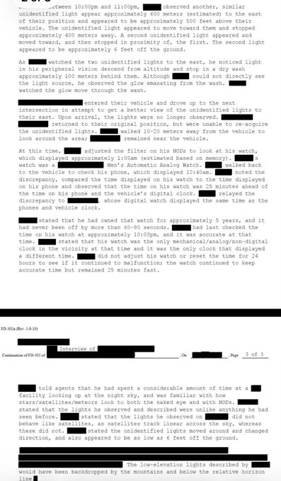 A page from a 2023 interview transcript discussing F-18 pilot observations of unidentified lights, where cross-referencing watch times revealed discrepancies suggesting clock synchronization manipulation. The document connects to the post's theme about clocks as human constructs vulnerable to tampering, illustrating how time anomalies were detected by comparing multiple timepieces.