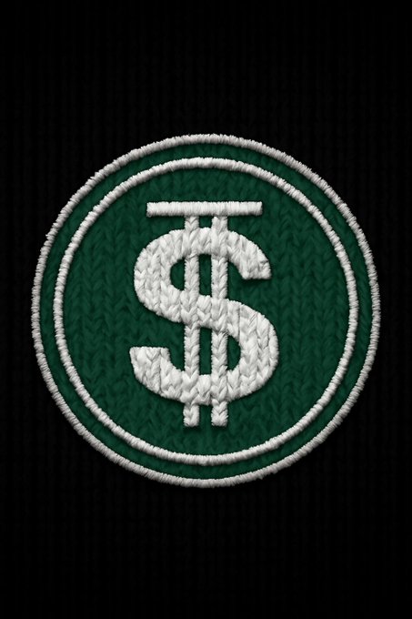 The image features a circular embroidered patch with a green background and a white dollar sign ($) emblem, set against a dark backdrop. The dollar sign symbol aligns with the post's focus on USDD as a stablecoin, representing its role in the decentralized financial ecosystem.