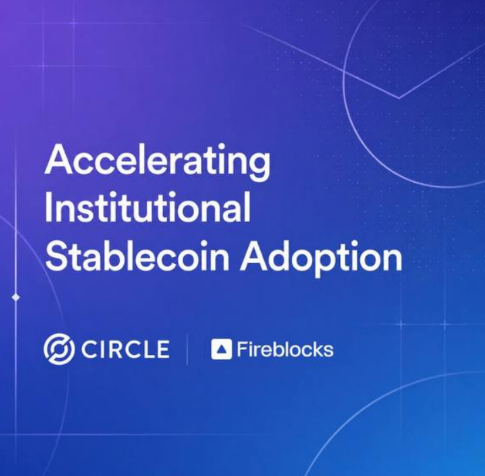 A promotional graphic featuring the title "Accelerating Institutional Stablecoin Adoption" alongside the logos of Circle and Fireblocks, set against a blue gradient background. The image visually represents the strategic partnership between the two companies to drive USDC adoption among institutional investors, as highlighted in the accompanying post.