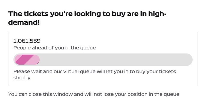 A virtual queue screen shows that 1,061,559 people are ahead in line to purchase Portimao F1 tickets, illustrating the extraordinary demand that the post compares to a hyped NFT mint.