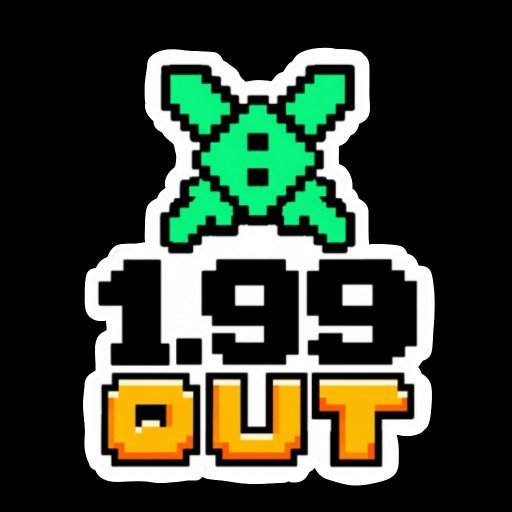 Pixel-art logo featuring a green crossed “X” above bold text reading “1.99 OUT” in black and orange. It supports the post announcing the 1.99 update and its new Originals content, beginning with Cannonball.