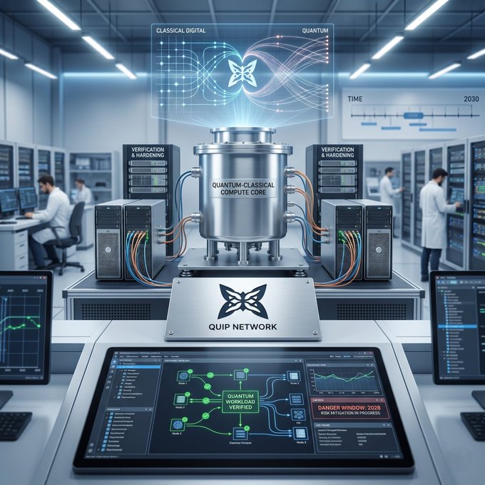 The image shows a large room with multiple computers and people working at desks. The main focus of the scene is a computer monitor displaying a network diagram, which includes a butterfly symbol. The room also features several servers and other equipment related to quantum computing research or development. A person can be seen in the background, likely working on one of these machines.

The image seems to be related to the post about Quantum Computing being more accessible for the 2028s era. It highlights the importance of quantum computing in today's technological landscape and emphasizes the need for institutions to prioritize risk assessment and engineering efforts in this field.