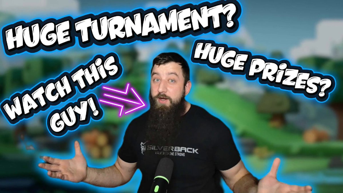 The image features a man with a long beard wearing a black shirt who appears to be talking into a microphone, possibly at an event or competition. The background of the image shows a green landscape with trees, suggesting that they are taking place outdoors. The caption of the image reads "Huge Tournament? Huge prize pool? Say less. @VoxieTactics Extreme & Titan Arena Tournament is running right now with a 40,000 VOXEL Prizepool! Powered by @Immutable x @0xPolygon".