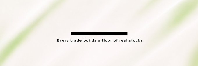 A minimal white graphic featuring a bold black horizontal line above the text "Every trade builds a floor of real stocks," visually reinforcing the post's $FLR ("The Floor") narrative by pairing the ticker symbol's identity with a literal "floor" metaphor.