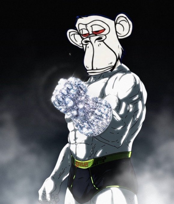 A muscular cartoon monkey with red eyes wears underwear reading 'DEVILAC' and has a sparkling diamond-encrusted fist on its chest.