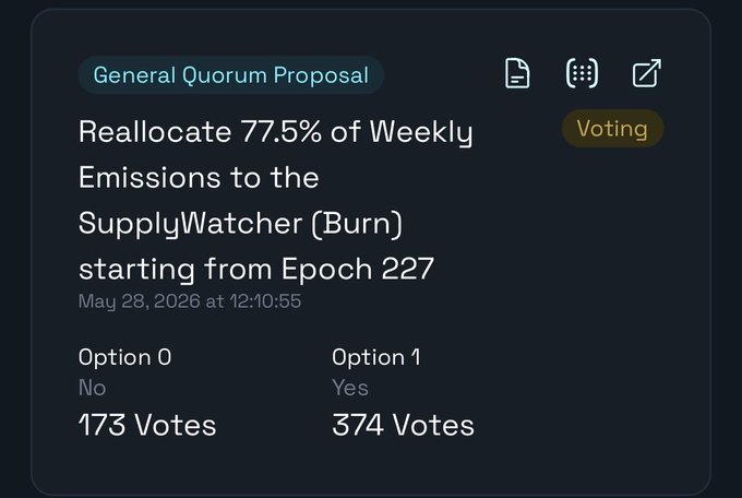 The image shows a post about a Quorum Proposal that has been approved by the Quorum community, which has received overwhelming support with 733 votes.