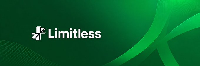 The image displays the Limitless logo and name in white text against a dark green background with subtle curved line designs, representing the prediction market platform mentioned in the post. The branding visually anchors the tweet's discussion of finding profitable open positions while scrolling through @trylimitless.