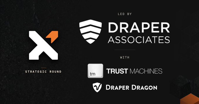A promotional graphic announces a strategic funding round led by Draper Associates, with participation from Trust Machines and Draper Dragon.
