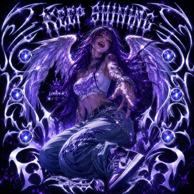 A dark fantasy illustration featuring an angel-like female figure with wings in a purple color scheme, titled 'BRING ME THE HORIZON' with 'SHINE LOUDER' text.