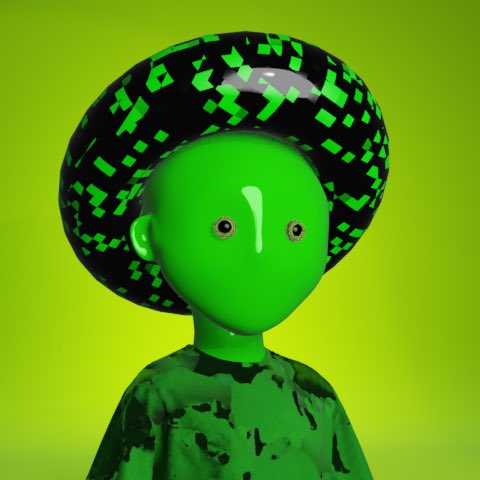 A green-skinned character wearing a black and green patterned wide-brim hat stands against a vibrant green background, likely serving as promotional artwork for the @RobinClubNFT FLASHGIVEAWAY. The futuristic, stylized avatar visually ties into the crypto NFT giveaway theme of the post.