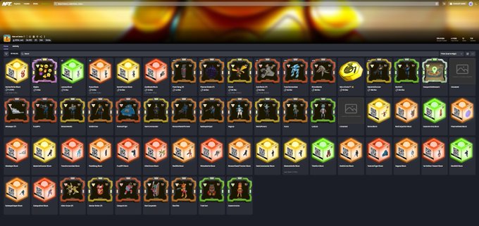 The image displays a digital collection page on NFT.io showcasing various War of Ants NFT assets, including unit blocks, Wojies, War of Ants FT, and Dracport Settlement items, organized in a grid format with diverse character and item icons. The page features an "Updated asset banners" header and includes a collection image, aligning with the post's announcement about refreshed visuals for the War of Ants NFT collection powered by Enjin.