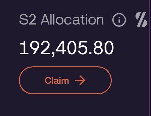 A screenshot of an "S2 Allocation" showing 192,405.80 with a "Claim" button, representing the user's season 2 rewards from the Solstice Flares campaign highlighted in the post.