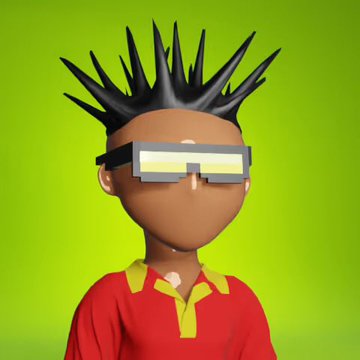 A 3D-rendered character with spiky black hair, futuristic square glasses, and a red shirt stands against a bright green background. The cartoonish avatar relates to the NFT giveaway post, likely representing the host or creator running the 3-NFT contest for $ETH wallets.