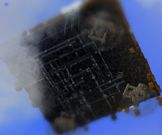 The image shows a 3D rendering of an island with black squares, possibly representing buildings or structures. The island has a blue sky background, giving it a unique appearance. The island's underside appears to be exposed due to its design. The image also contains text that reads "Islands don' come with everything, but you can protect the underside by upgrading and editing it, replace, add and upgrade engines, and fit side facing thrusters OR props to allow the island to move cruise". This suggests that the island may have been designed without a protective covering or that its underside has not been adequately protected. The image also contains information about a wallet login on @solana, which could be related to the island's location or purpose.
