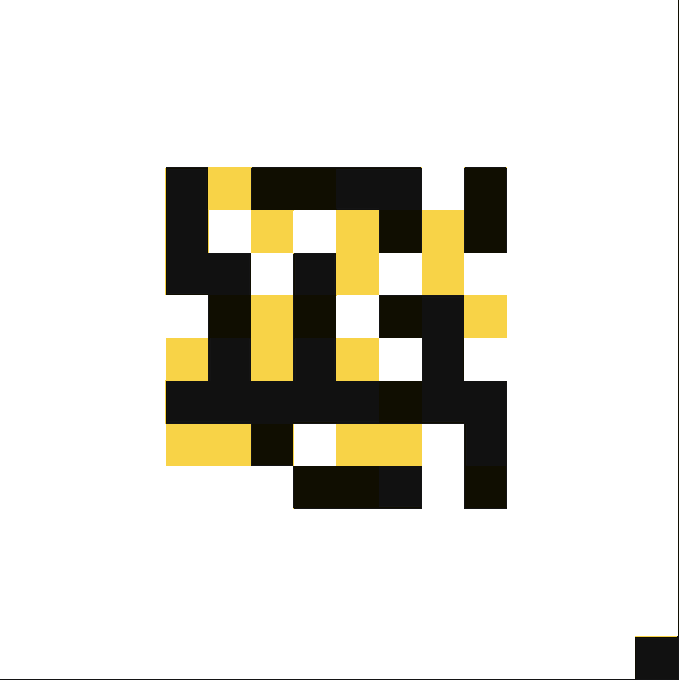 The image displays a pixelated, abstract design composed of black, yellow, and white squares, resembling a retro digital mosaic or blocky icon. There is no visible text, numbers, or names, though the post expresses appreciation for the yellow and black color combination, which the image prominently features in a checkered, pixel-art style.