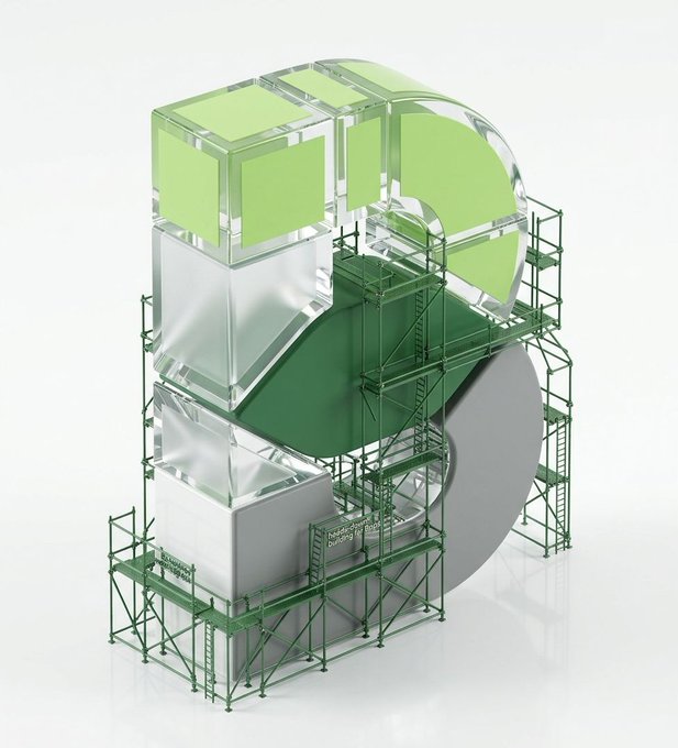 A 3D render of a massive scaffolding structure being assembled around the letters "BOBA" — fitting the post's "brb, building BOBA" caption by visually depicting the BOBA token logo under construction.