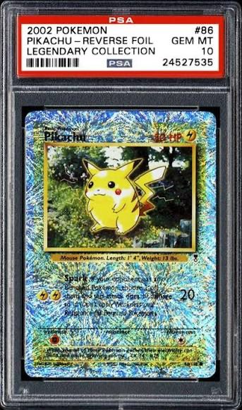 A PSA-graded Gem Mint 10 2002 Pokemon Legendary Collection Reverse Foil Pikachu card #86.