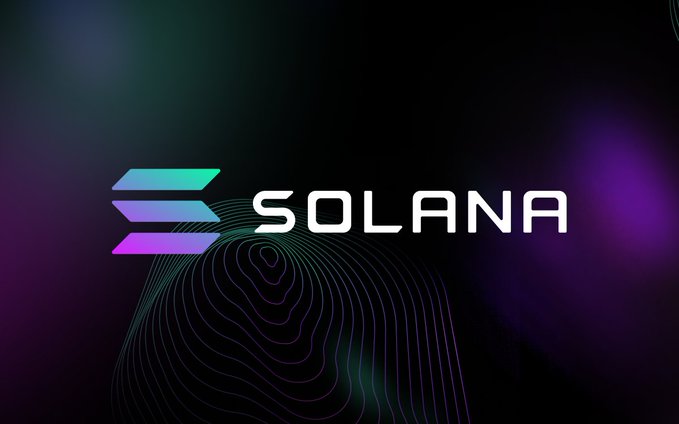 The image shows the "SOLANA" logo with its colorful gradient emblem (teal, purple, and pink) against a dark background with a subtle topographic line design, representing the $SOL cryptocurrency brand featured in the giveaway promotion.