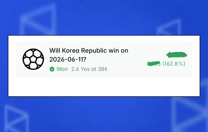 The image shows a screenshot of a post containing text, logos, and a soccer image. The main content of the post features a soccer logo along with a "Won!" button that says "Won! Won!", indicating someone has won a bet or achieved success related to the soccer game. The post is set against a blue backdrop, adding a vibrant touch to it.