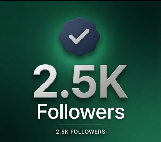 A dark green graphic featuring a verified checkmark badge above large text reading '2.5K Followers' with smaller text below stating '2.5K FOLLOWERS'.