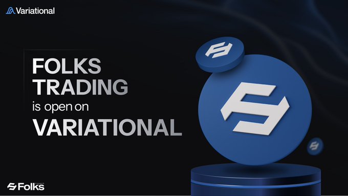 Promotional graphic stating 'FOLKS TRADING is open on VARIATIONAL' with the Folks token logo and Variational branding.