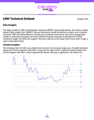 An LINK Technical Outlook report from Elliott Wave dated October 16th discussing Chainlink price analysis, including a chart showing market structure.