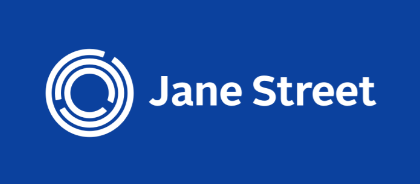 The Jane Street logo displayed in white on a blue background, featuring a stylized circular emblem next to the company name.