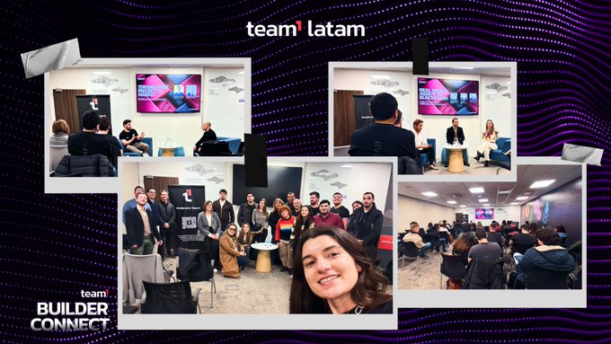 A team collage for 'team latam' at 'BUILDER CONNECT' showing multiple photos of people at a tech/business networking event.