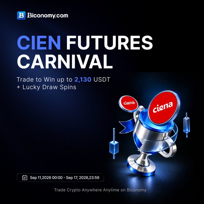 A promotional advertisement for 'CIEN FUTURES CARNIVAL' on Biconomy.com offering to trade and win up to 2,130 USDT plus Lucky Draw Spins, running from Sep 11-17, 2026.