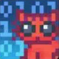 A pixel art image of a red/orange cat character with glowing white eyes against a blue background, referencing the "cryptocat" meme mentioned in the post about a $jeffery token inspired by an old GitHub post shared by the Z-cash founder.