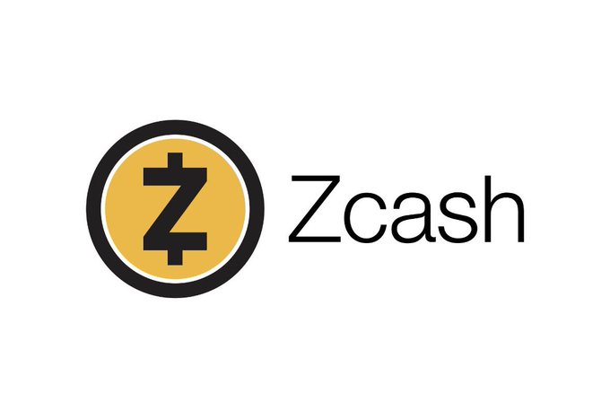 The Zcash logo features a yellow circle with a stylized black 'Z' symbol next to the word 'Zcash' in black text on a white background.