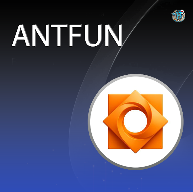 The image displays a promotional graphic for the cryptocurrency "$ANTFUN/USDT," featuring a large "ANTFUN" title and the project's orange square logo with a circular cutout, set against a blue gradient background. A small "Korean Crypto" badge appears in the top right corner, aligning with the linked website from the announcement.