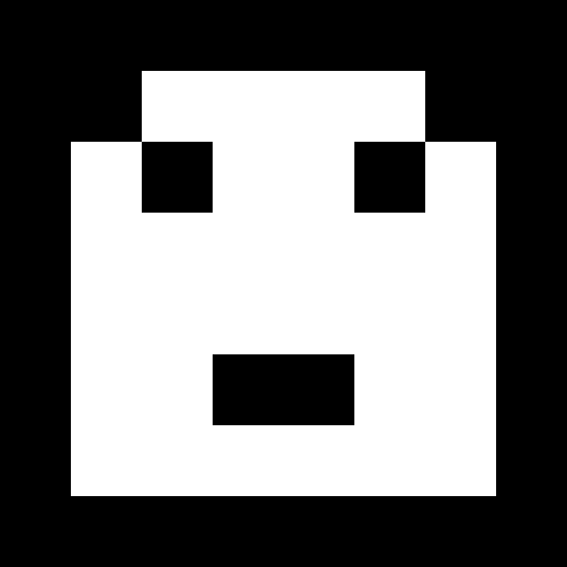 A simple black and white pixel art icon depicting a blocky face with two square eyes and a rectangular mouth.
