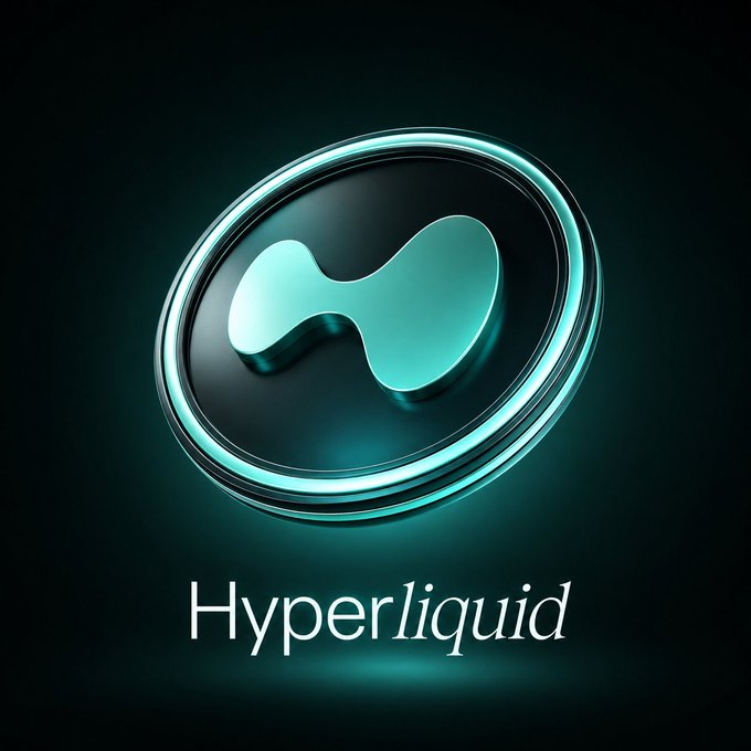 The image features a glowing teal and black circular emblem with a stylized "H" or hourglass-shaped icon in the center, with the word "Hyperliquid" displayed below in elegant white text. The logo visually represents the Hyperliquid brand being referenced in the news about its potential U.S. market entry discussions with Kraken parent Payward.