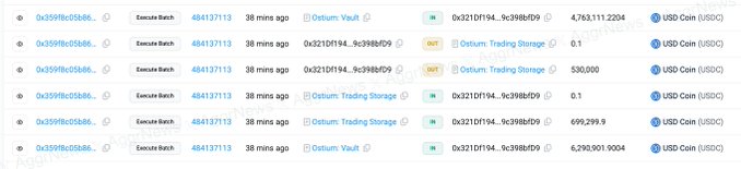 The image shows a series of on-chain transactions from address 0x359f8c05b6... involving Obolum Vault and Obolum Trading Storage, with large USDC transfers totaling over $1.3 million (including a 530,000 USDC trade and a 6.3 million USDC vault movement). This illustrates the context of the post arguing that exchanges should implement mandatory withdrawal delays to prevent large instant-settlement transfers from being exploited by hackers.