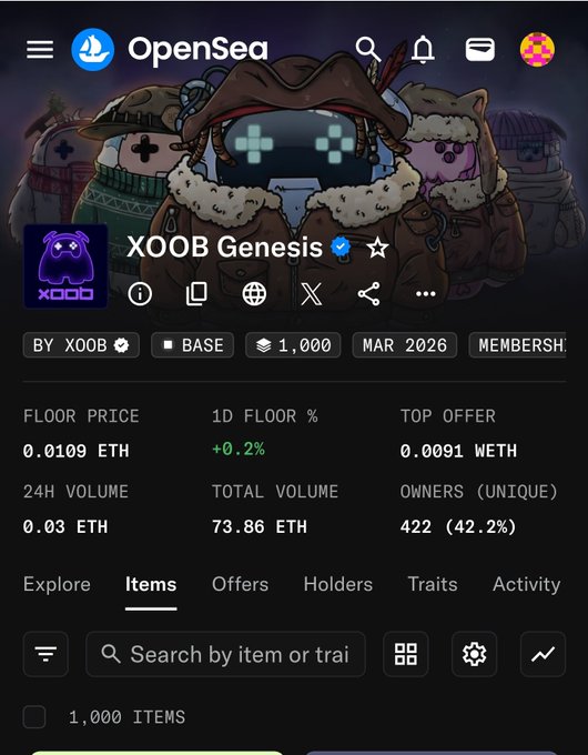 "@XOOBNetwork campaign" refers to an online marketing campaign by @XOOBNetwork that has been recently published on Twitter. The campaign involves promoting the XOOB network's floor prices for NFTs or tokens, which is likely in anticipation of a major spike in their value. There are two things about this post: it contains a screenshot of the OpenSea trading platform (the online marketplace for XOOB tokens) with information on various items and offers, along with some text providing details on how to search by item or by trait. The image shows the NFT floor price sitting around 0.0109eth, which is a considerable amount in this context.