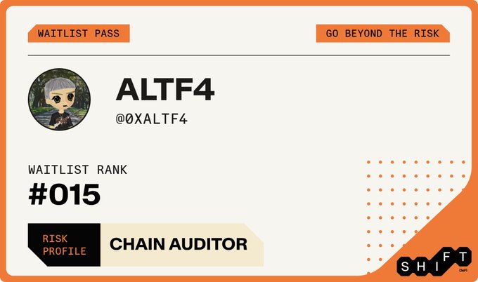 The image shows a white card with black text, which appears to be a ticket or pass for an event. The text on the card includes details about the event, such as the name of the event (altf4) and the contact information of the person who created it (profile). There is also a risk assessment provided by the creator of the event, along with some other information related to the event.