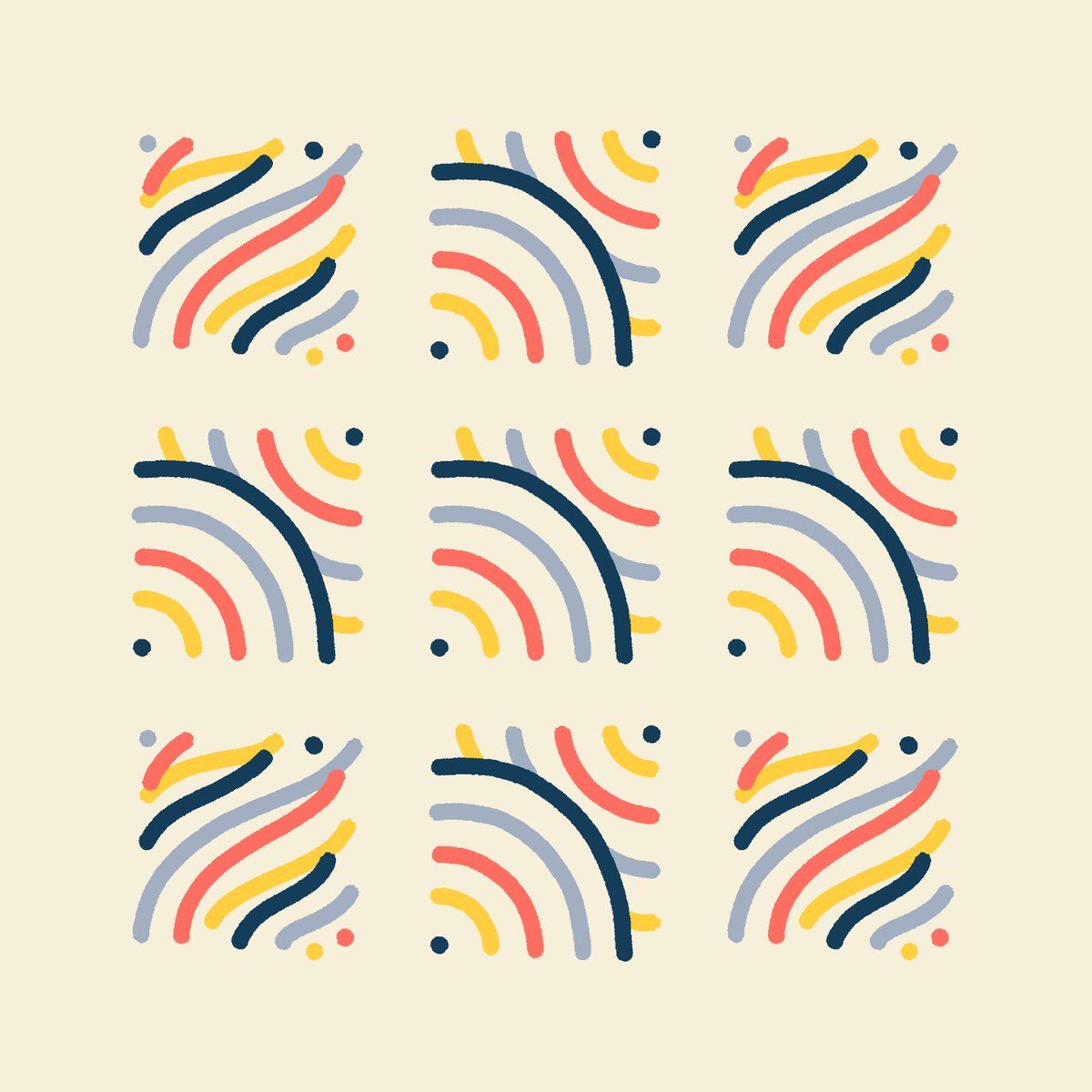 The image features a grid of nine squares, each containing a unique design with different colors and patterns. The designs include circles, lines, and curves that create an abstract art style. The arrangement of these elements creates a visually appealing pattern across all nine squares. The caption at the bottom of the image reads "Customized my first two @GLiFSbyEfdot Such a Beautiful collection already starting to take shape".