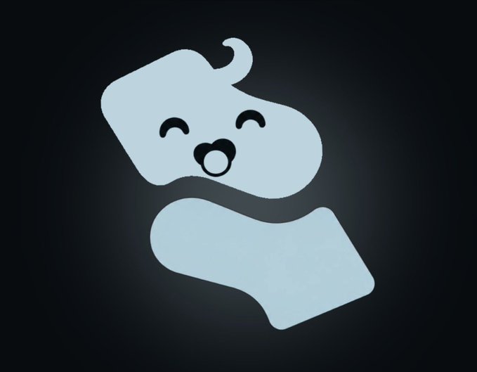 A stylized, light-blue cartoon logo of a smiling character with a swirl of hair on a dark background.