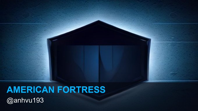Dark fortress logo image with text 'AMERICAN FORTRESS' and handle '@anhvu193' in blue lettering.