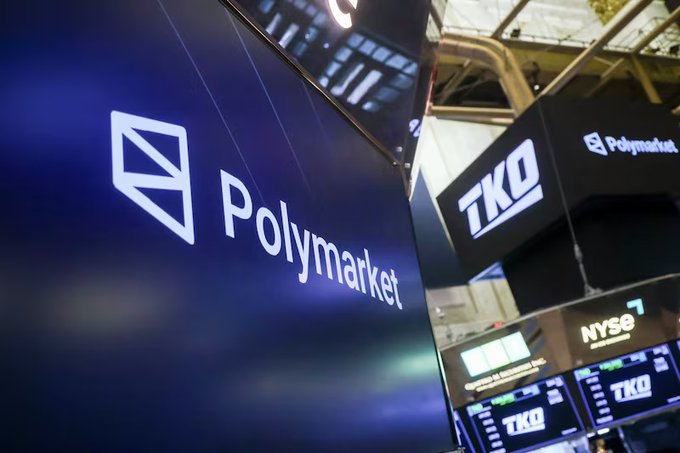 The image shows illuminated signage at the New York Stock Exchange (NYSE) for Polymarket and TKO, highlighting the intersection of prediction markets and traditional finance. This visually underscores the post's claim about Polymarket wallets making highly profitable, suspiciously timed bets on U.S. military strikes—raising serious insider trading concerns for intelligence and regulatory agencies.